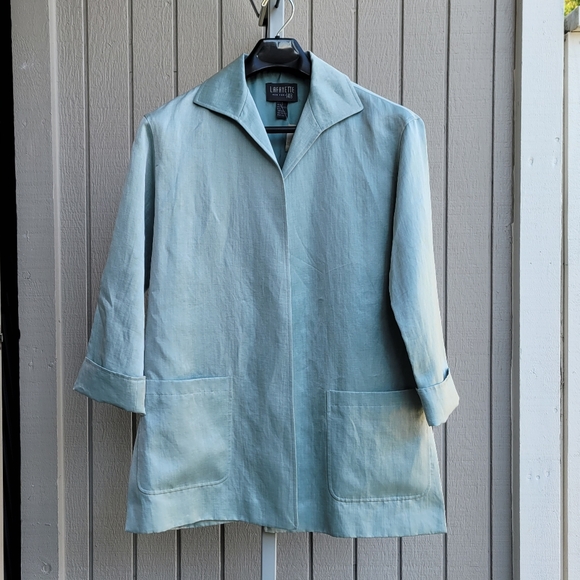 Ladies Silk Blazer Open Front ~flaw~ Seafoam Green Satin NEW Lafayette 148 NY - Picture 14 of 14